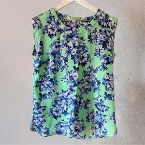 J Crew Bright Green and Blue Floral Top